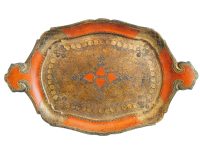 Vintage Italian Florentine Florence Gold Red Resin Ornately Decorated Small Serving Lap Tray Handled Decoration c1980-90's