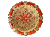 Vintage Italian Florentine Florence Gold Red Resin Ornately Decorated Small Serving Lap Tray Handled Decoration c1980-90's