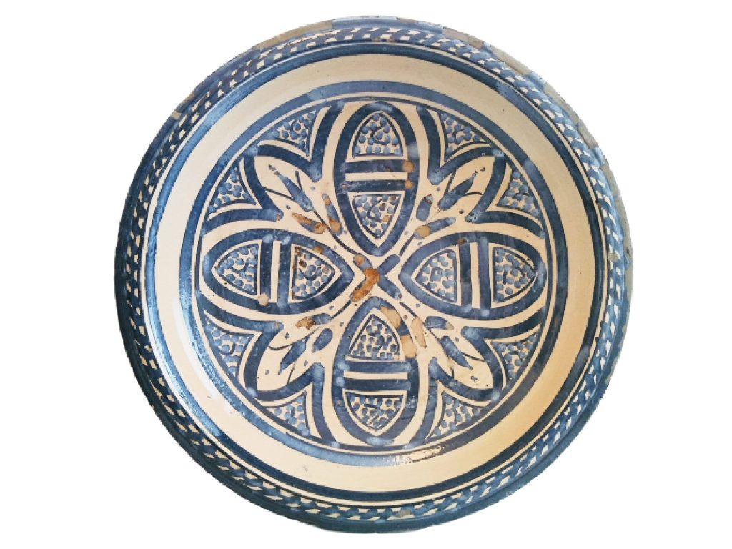 Vintage Moroccan Large Blue And White Serving Dish Plate Platter Wall Hanging Ornament Decor Design Terracotta c1950-60’s