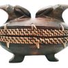 Vintage Indonesian Frog Carving Wooden Rattan Box Lidded Primitive Sculpture Carving Tribal Storage Container c1980-90's
