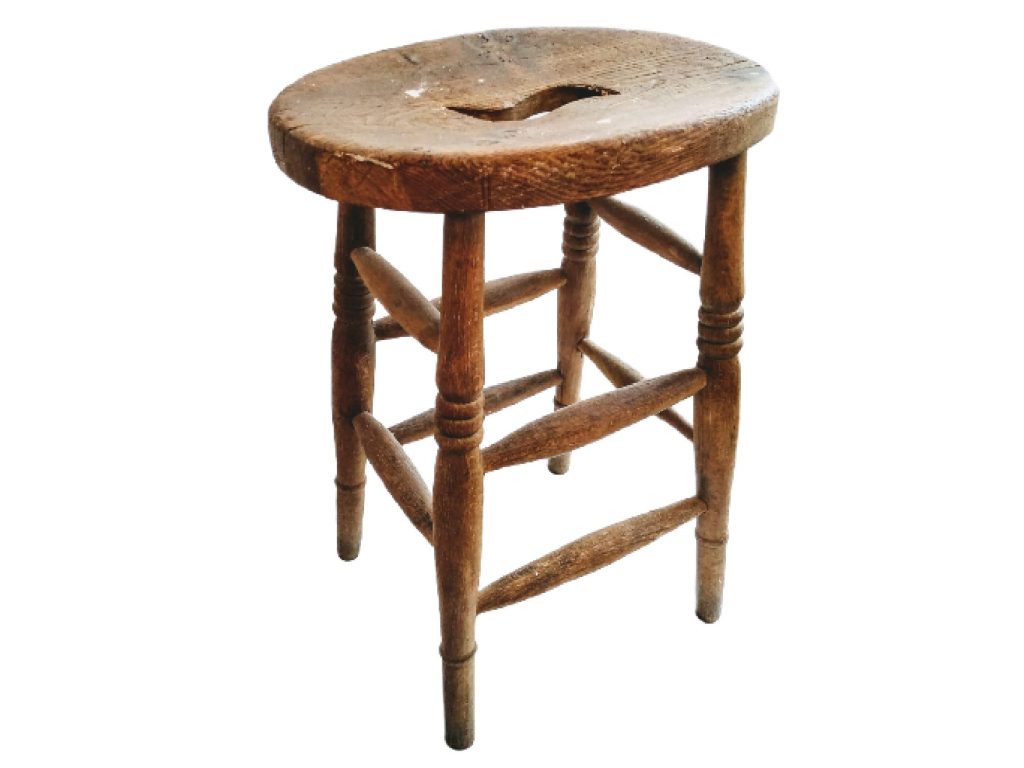 Vintage French Worn Wooden Brown Wood Medium Stool Chair Stand Display Rest Plinth Seating Plant Prop circa 1950-1960’s