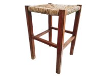 Vintage French Wooden Brown Natural Wood Woven String Stool Chair Stand Display Rest Plinth Seating Prop circa 1960-1970's