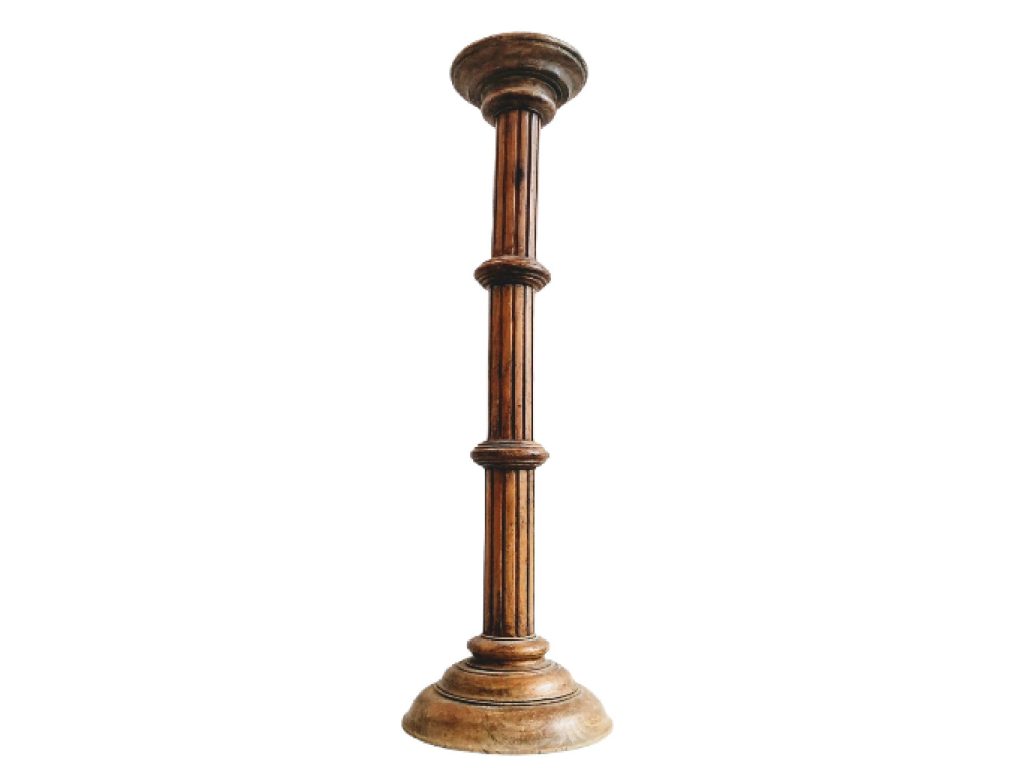 Vintage French Plinth Screw Style Stand Wood Wooden Heavy High Tall Ornament Pot Display Rest Design c1970-80’s