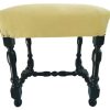 Vintage French Large Wooden Black Yellow Refurbished Padded Cushioned Stool Footrest Foot Rest Wood Rest c1940-50's