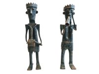 Vintage French Scrap Metal Hand Made Musical Band Flute Horn Drum Player Man Figurine Ornament Decor Design c1950-60's