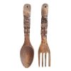 Vintage Philipino Carved Wood Wooden Giant Large Decorative Spoon And Fork Cutlery Wall Kitchen Decor Display c1970-80's