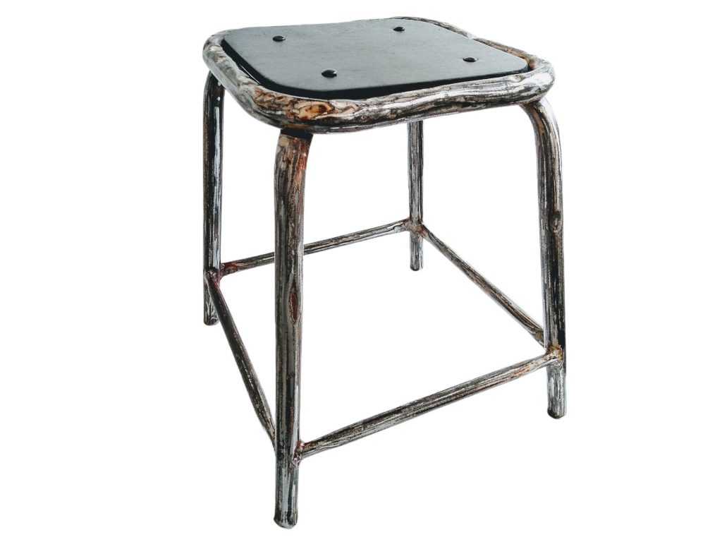 Vintage French Grey Metal Wood Industrial Style Stool Flower Pot Ornament Stand Display Rest Plinth Prop c1960-70’s