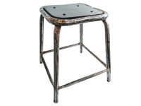 Vintage French Grey Metal Wood Industrial Style Stool Flower Pot Ornament Stand Display Rest Plinth Prop c1960-70's