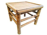 Vintage Thai Wooden Brown Wood Small Cane Table Plant Stand Display Rest Plinth Seating Prop circa 1980-1990's