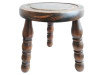 Vintage French Wooden Brown Natural Wood Small Milking Stool Chair Stand Display Rest Plinth Seating Prop circa 1960-1970's