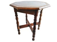 Vintage French Wooden Brown Natural Varnished Wood Small Octagonal Side Table Stand Display Rest Plinth Prop c1960-70's