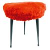 Vintage French Pelfran Style Black Metal Padded Cushioned Fluffy Red Stool Chair Stand Display Rest Seating c1960-70's