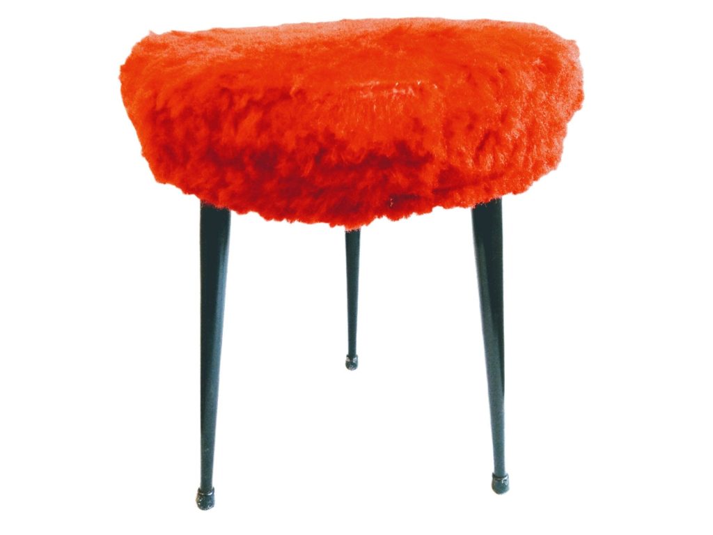 Vintage French Pelfran Style Black Metal Padded Cushioned Fluffy Red Stool Chair Stand Display Rest Seating c1960-70’s