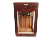 Vintage French La Flor Del A Isabela Wooden Glass Commercial Cigar Humidor Hygrometer Storage Box Tobacciana c1970-80's