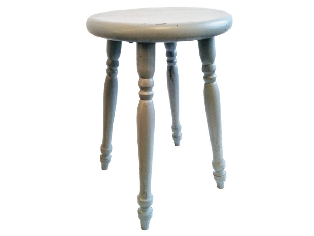 Vintage French Refurbished Painted Grey Wood Small Milking Stool Chair Stand Display Rest Plinth Seating Prop circa 1980’s