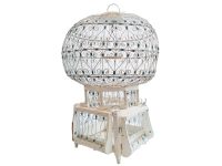 Vintage Moroccan White Blue Wood Metal Song Bird Cage Aviary Collector Keeper Historical Prop Decor Traditional c1960-70's