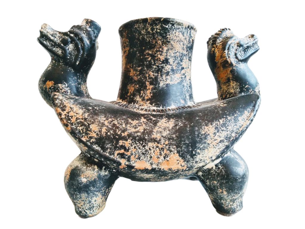 Vintage South American Reproduction Pre-Columbian Vase Pot Black Clay Or Ceramic Decor Ornament Display Piece c1970-80’s