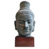 Vintage South East Asian Cambodian Decorative Reproduction Bust Concrete Stone Decor Sculpture On Wood Base Art c1980-90's