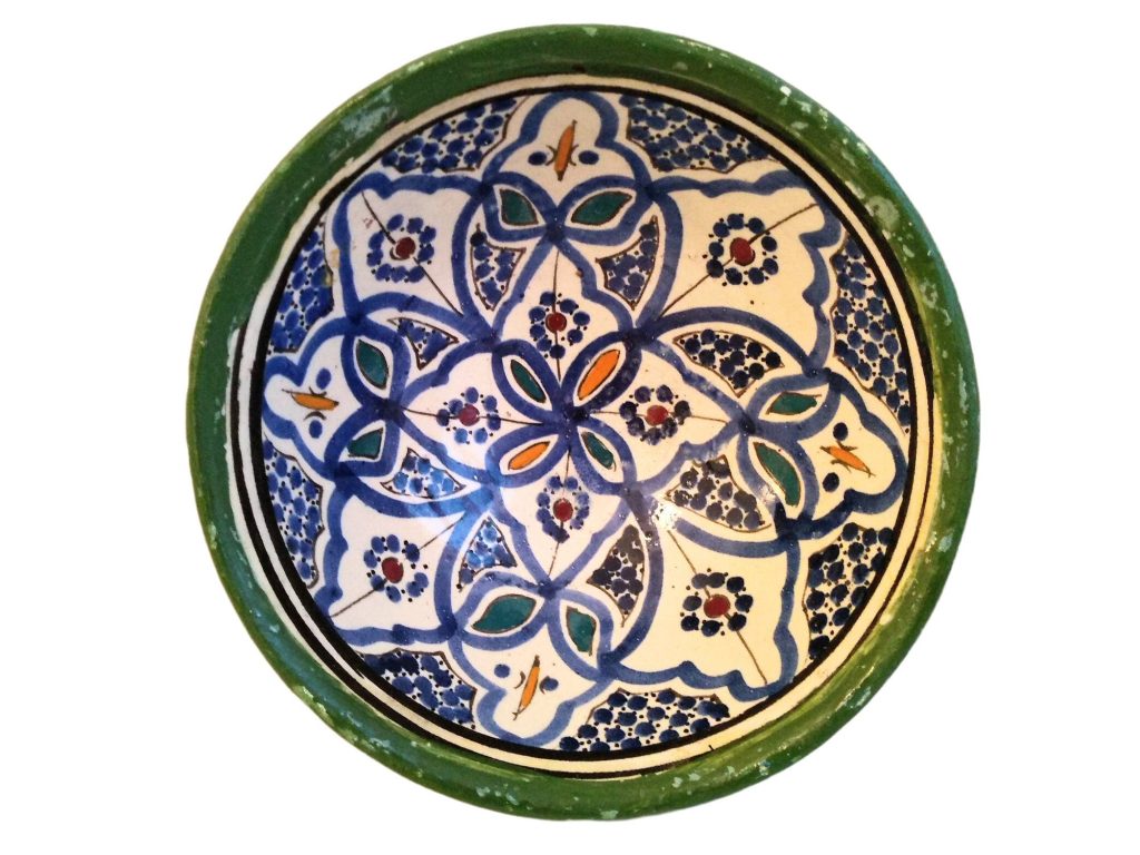 Vintage Moroccan Green Blue White Serving Bowl Dish Plate Wall Hanging Ornament Decor Design Terracotta c1970-80’s