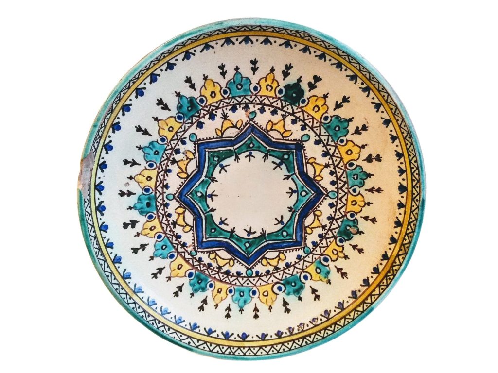 Vintage Moroccan Green White Extra Large Serving Bowl Dish Plate Wall Hanging Ornament Decor Design Terracotta c1950-60’s