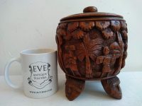 Alternative view of Vintage South Pacific Protective Spirit Palm Trees Decorative Wooden Carved Decorated Round Lidded Storage Box c1970's