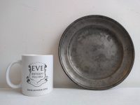 Alternative view of Antique French Pewter Eating Bowl Plate Platter Bashed And Bruised Heavy Tarnish Patina display circa 1910-20's
