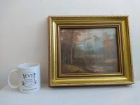 Alternative view of Vintage French Trees Tree Woodland Snow Capped Mountains Hedgerow Oil Painting On Canvas Normandy Signed circa 1960-70's