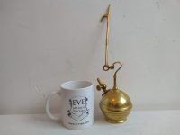 Alternative view of Antique French Brass Oil Lamp Light Hanging Hook Decor Display Prop Lighting Hallway Cloakroom Kitchen c1910's
