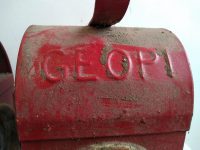 Alternative view of Vintage French Hanging Red Warning Caution Lamp Lantern Light Torch Road Works Railway Caution Housing Prop circa 1960-70's