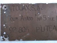Alternative view of Vintage French Railway Carriage Steel Plaques Plates Badges Touax.S.A Tour Arago Puteaux circa 1970's