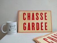 Alternative view of Vintage French Chasse Gardee No Hunting Sign Fibre Glass White Red House Roadsign Road Sign circa 1970-80's