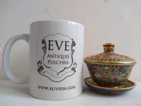 Alternative view of Vintage Chinese Small Enamel Gold Blue Pot Bowl Dish With Flower Decoration With Stand Display Jewellery Tea Cup c1980-90's