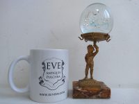 Alternative view of Vintage French Stone Metal Glass Court Jester Joker Glass Dome Ornament Figurine Kitchen Display Piece Prop c1920-80's