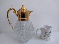Alternative view of Vintage French Gold Coloured Metal Heavy Glass Double Chambered Decanter Pitcher Jug Container Storage Display c1980-90's