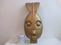 Alternative view of Vintage African Style Wooden Mask Gold Hanging Wall Hanging Decor Carved Statue Carving Sculpture Wood Tribal Art c1990-00's