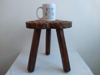 Alternative view of Vintage French Small Stool Worn Leather Top Wooden Wood Stool Chair Seat Side Stand Flower Pot Ornament Display c1960-70's