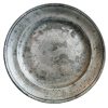 Antique French Pewter Eating Bowl Plate Platter Bashed And Bruised Heavy Tarnish Patina display circa 1910-20's