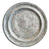 Antique French Pewter Eating Bowl Plate Platter Bashed And Bruised Heavy Tarnish Patina display circa 1880-1900's