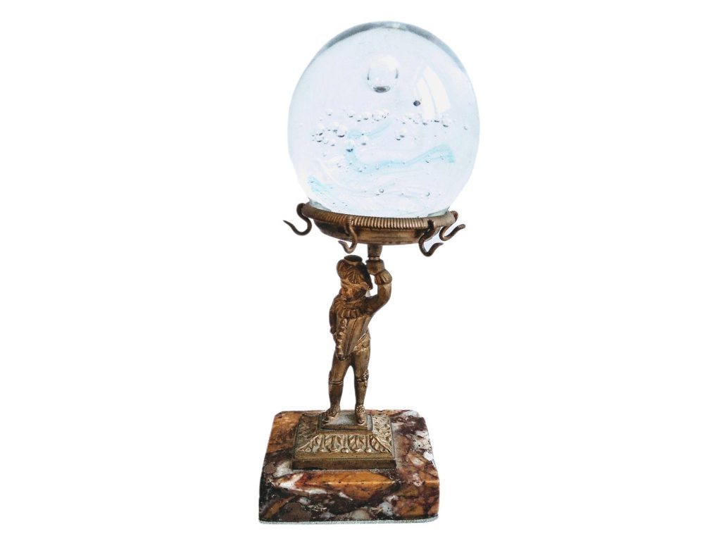 Vintage French Stone Metal Glass Court Jester Joker Glass Dome Ornament Figurine Kitchen Display Piece Prop c1920-80’s