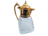 Vintage French Gold Coloured Metal Heavy Glass Double Chambered Decanter Pitcher Jug Container Storage Display c1980-90's