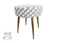 Vintage French Stool Metal Padded Cushioned White Green Patterned Chair Stand Display Rest Seating c1990-00's