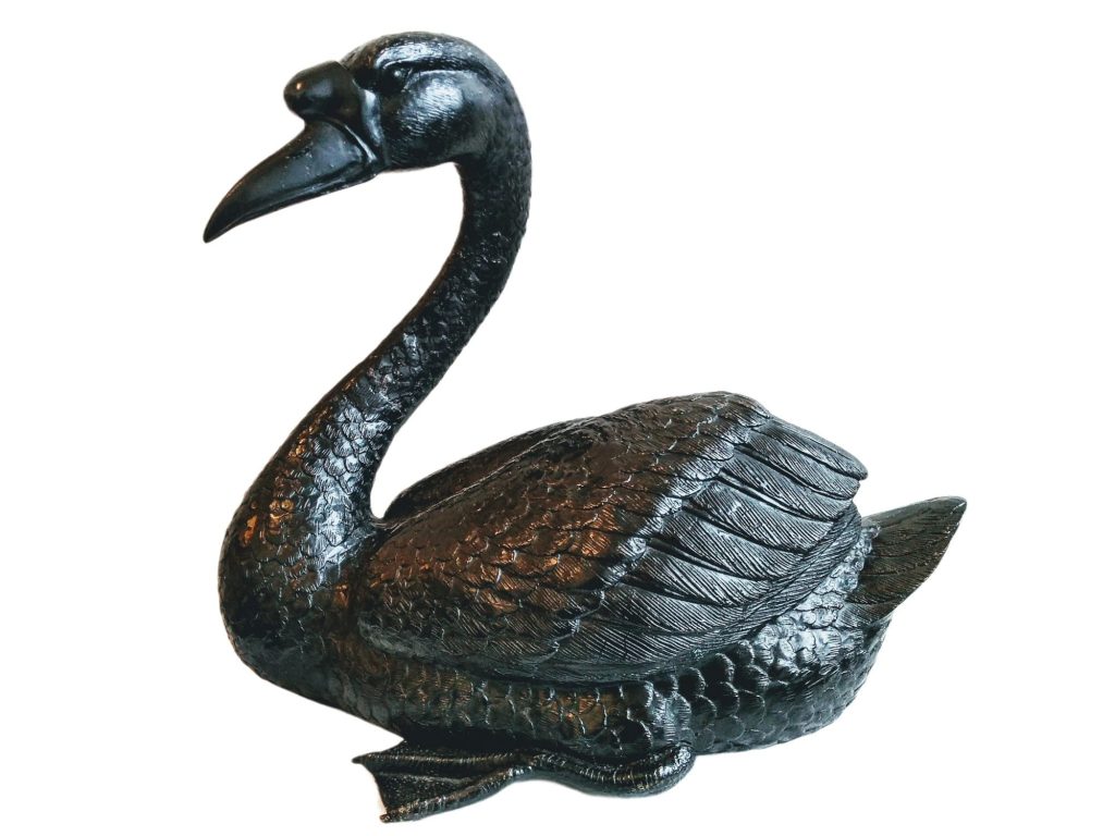 Vintage French Large Bronze Brass Metal Large Black Swan Ornament Figurine Display Lifesize Statue Casting Cast c1960-70’s