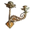 Antique French Triple Wall Sconce Brass Metal Candle Candlestick Stick Pedestal Stand Display Ornate Decor c1910's