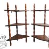 Vintage French Small Corner Shelf Wooden Wood Stand Standing Wall Mounted Display Varnished Dark Pair circa 1960-70's