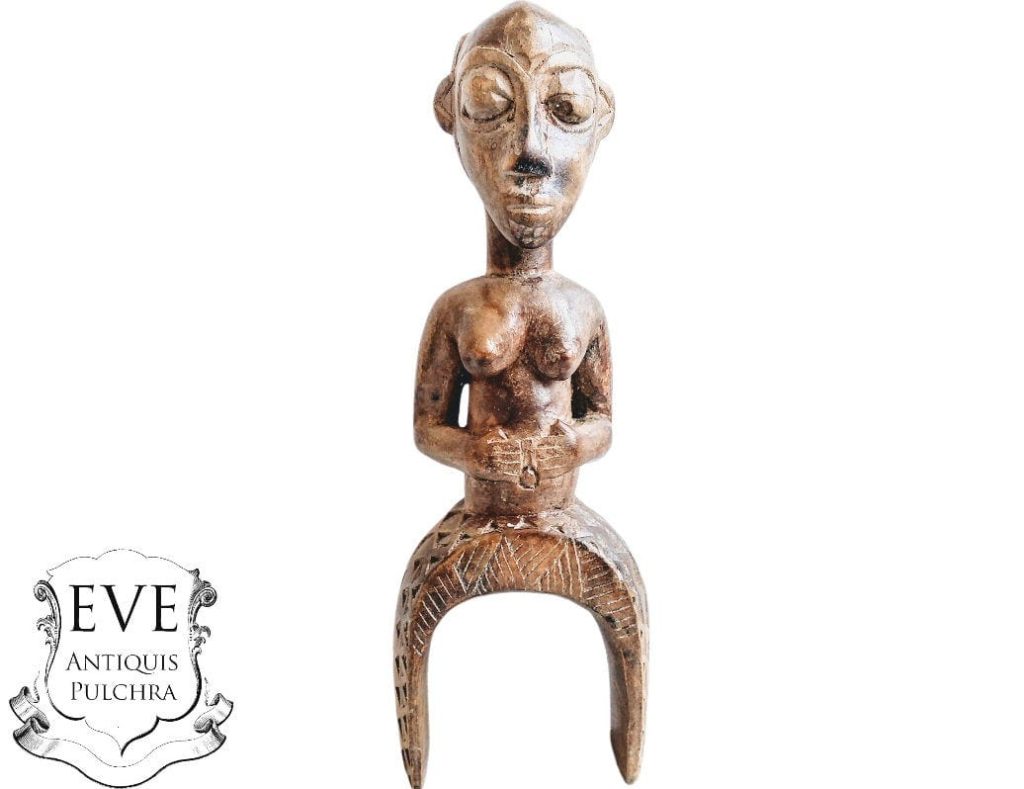 Vintage African Small Woman Pulley Wooden Standing Decor Carved Statue Carving Sculpture Wood Tribal Art c1970-80’s