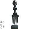 Vintage African Comb Afro Pick Wood Hair Primitive Sculpture Carving Tribal Art Decor Slide Head Accessories c1970-80's