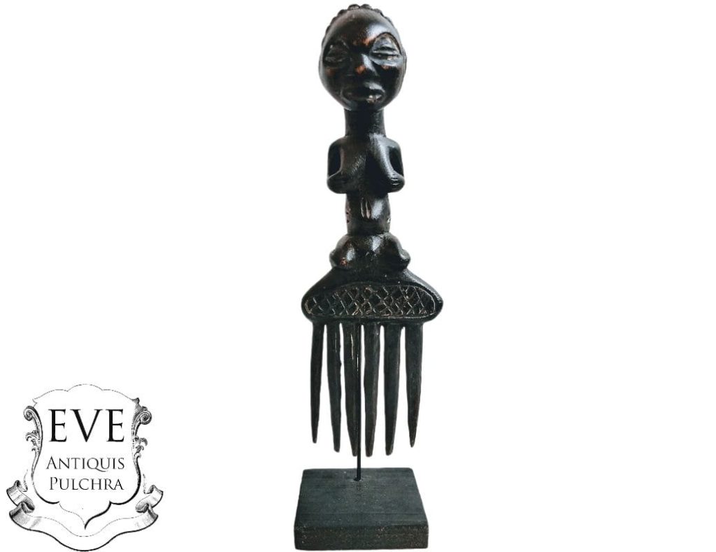 Vintage African Comb Afro Pick Wood Hair Primitive Sculpture Carving Tribal Art Decor Slide Head Accessories c1970-80’s