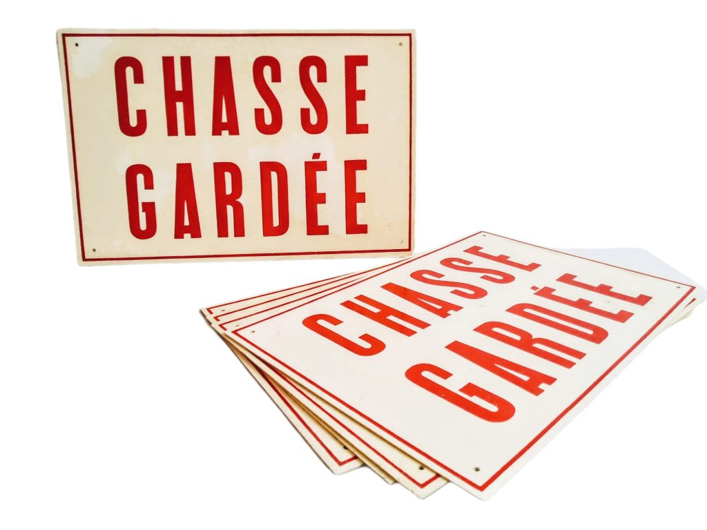 Vintage French Chasse Gardee No Hunting Sign Fibre Glass White Red House Roadsign Road Sign circa 1970-80’s