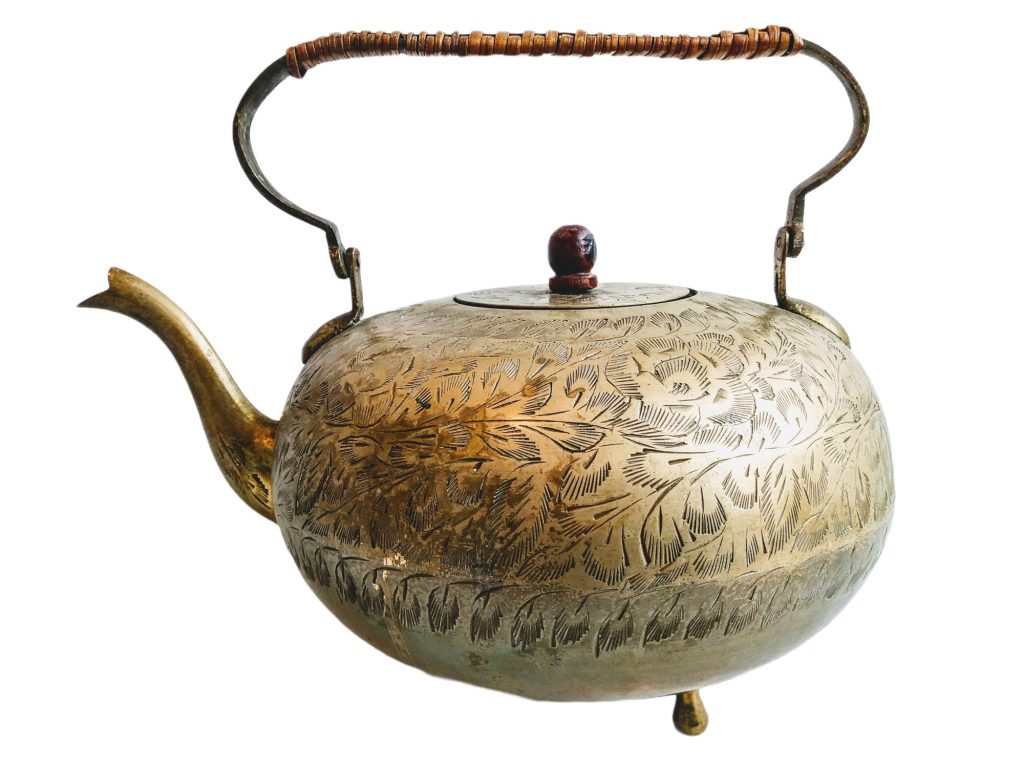 Vintage Indian Brass Decorative Large Heavy Wide Tea Pot Kettle Bottle Flask Display Theme c1970-80’s
