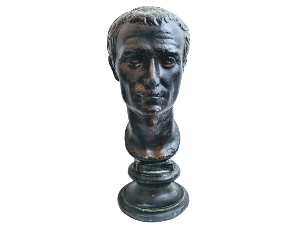 Vintage French Man Male Plaster Bust Head Ornament Figurine Display Gift Faded Weathered Damaged Black Stone c1920-30’s